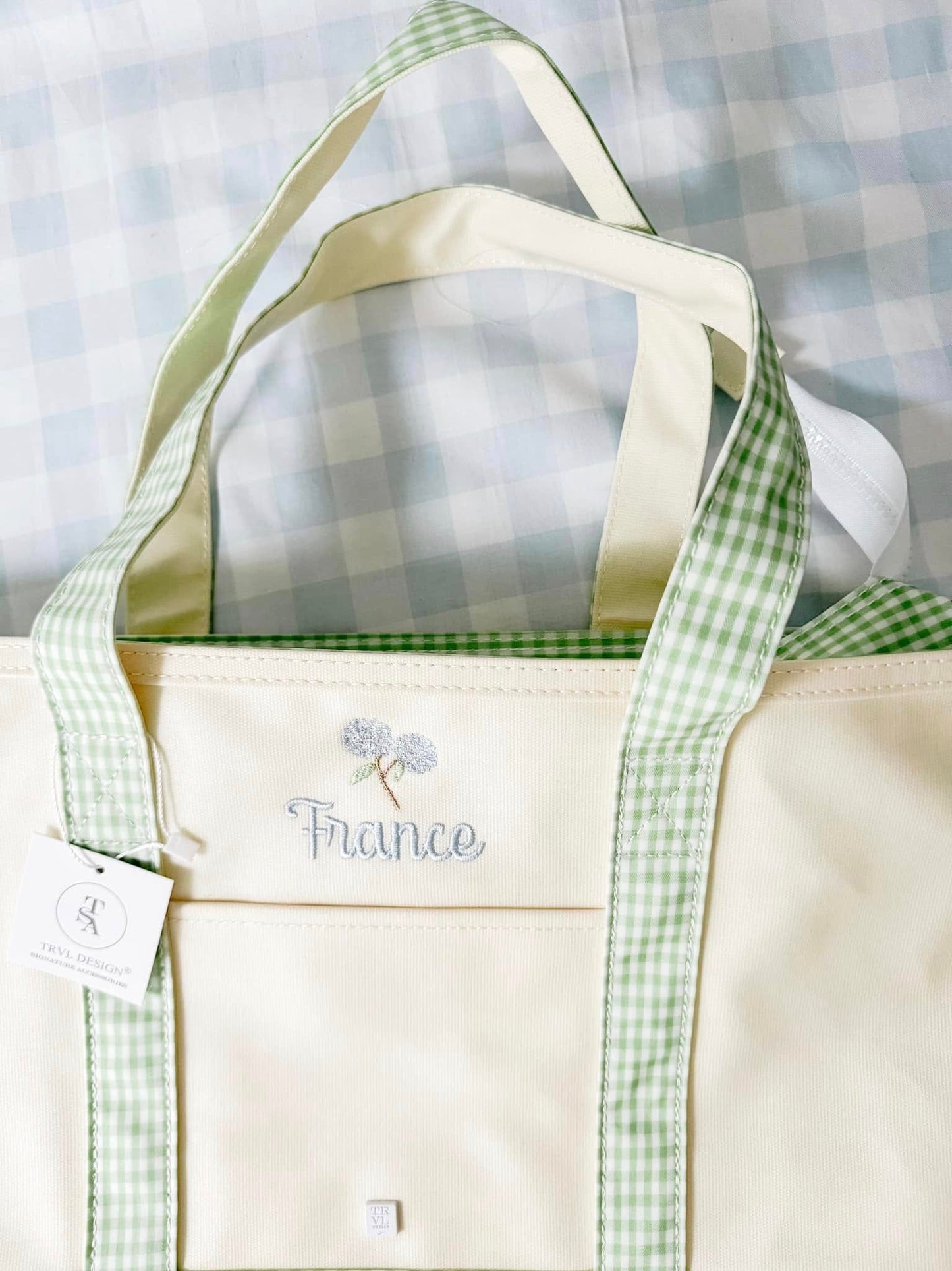 Medium Tote Coated Canvas: Green Ginham