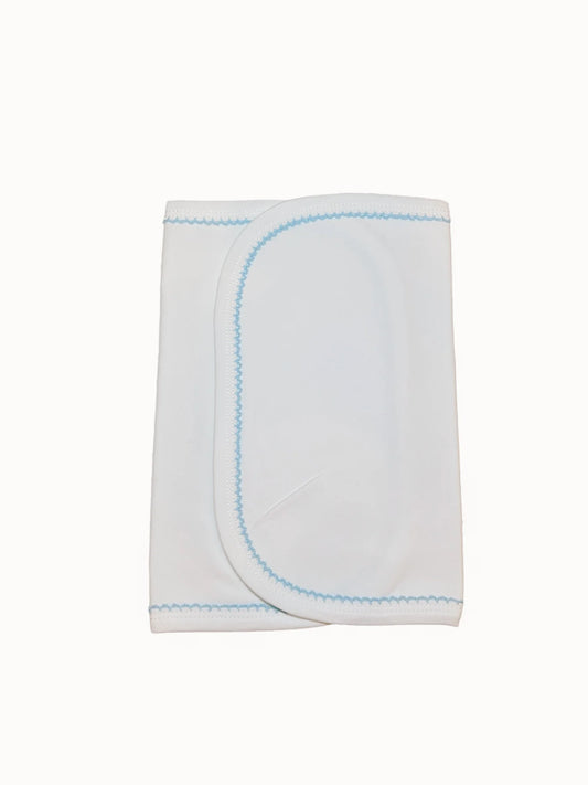 Organic Picot Trimmed Burp Cloth: Blue Trim