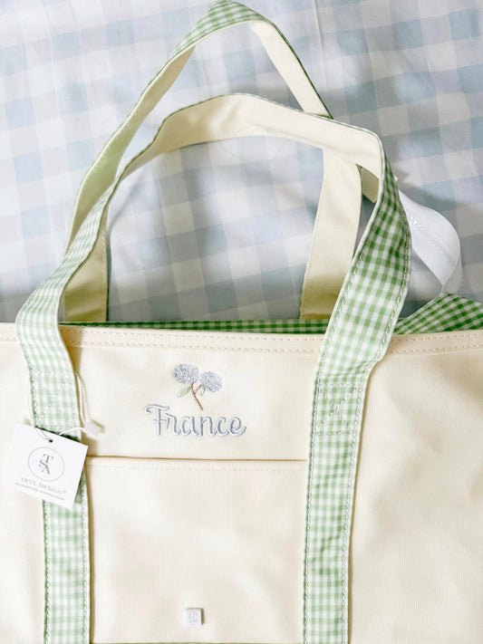 Medium Tote Coated Canvas: Green Ginham