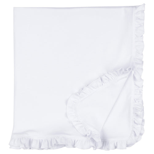 Ruffle Trimmed Baby Blanket: White