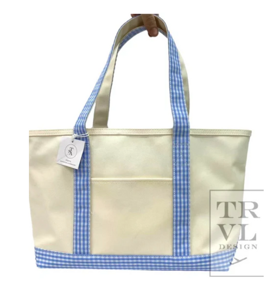 Medium Tote Coated Canvas: Sky Gingham