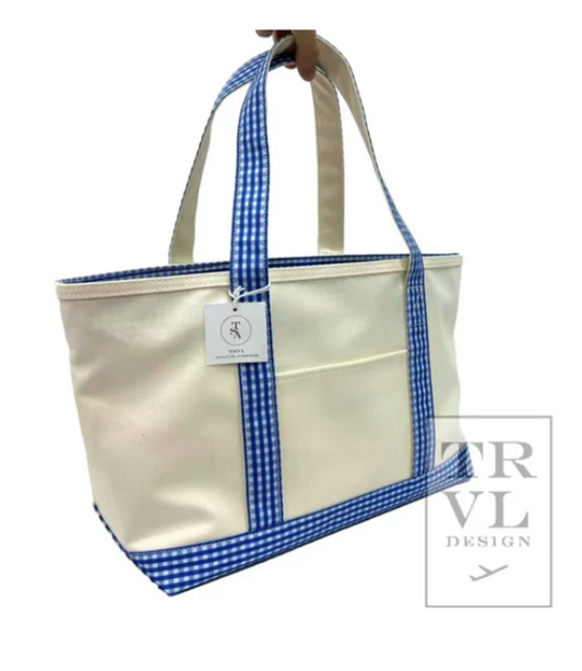 Medium Tote Coated Canvas: Royal Gingham