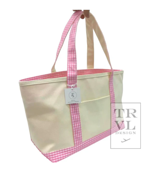 Medium Tote Coated Canvas: Pink Gingham