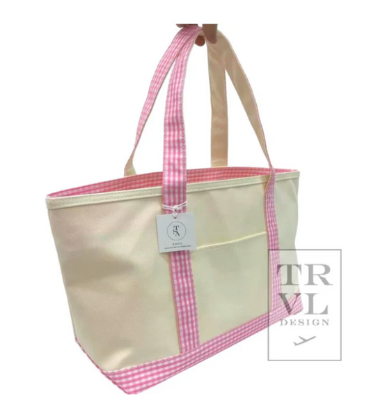 Medium Tote Coated Canvas: Pink Gingham