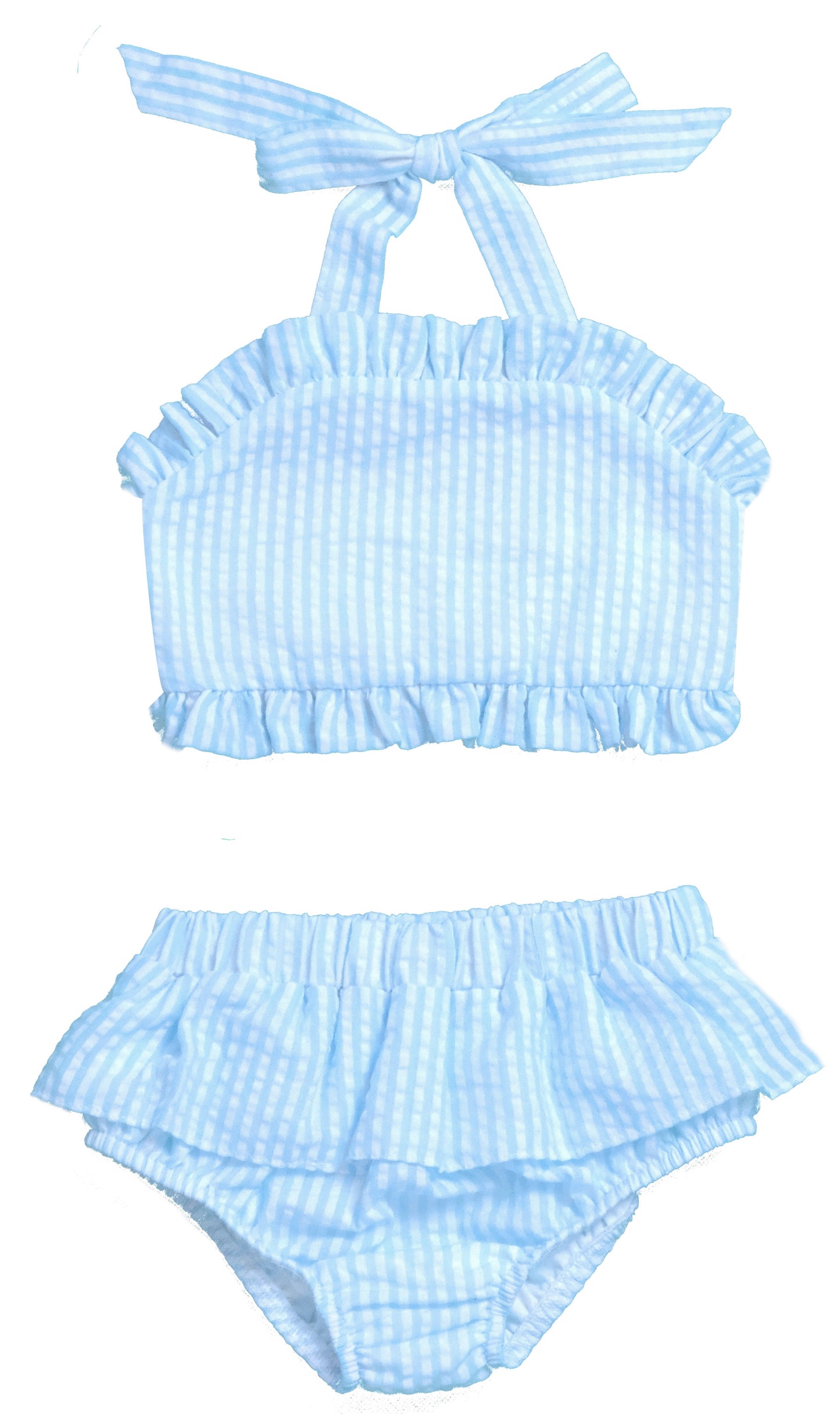 Girls Two Piece Seersucker Swim: Aqua