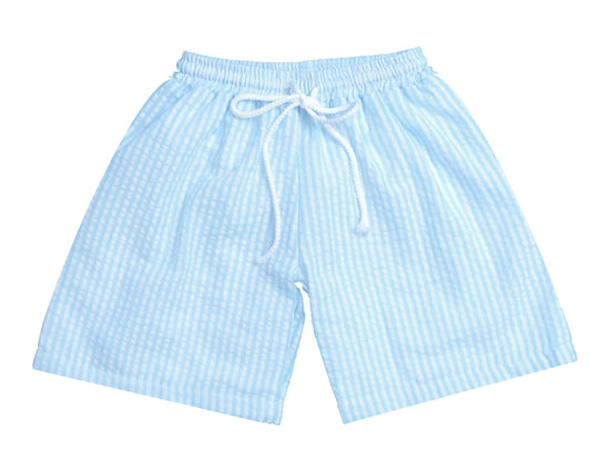 Seersucker Swim Trunks: Aqua