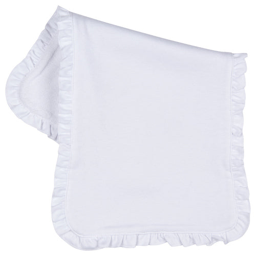 Ruffle Trimmed Burp Cloth: White