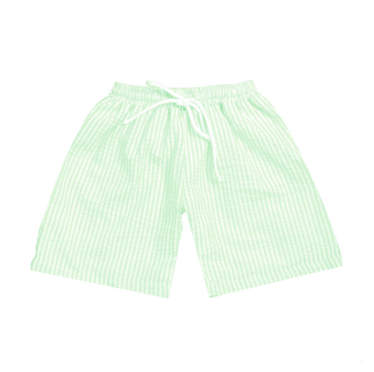 Seersucker Swim Trunks: Green