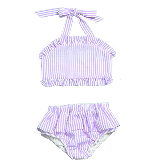 Girls Two Piece Seersucker Swim: Purple